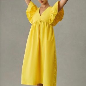 Brand New Maeve Flutter-Sleeve Babydoll Dress in Yellow in XS